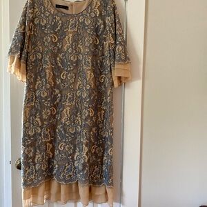 Women's Dress Beige w/Blue Lace Overlay, Never worn